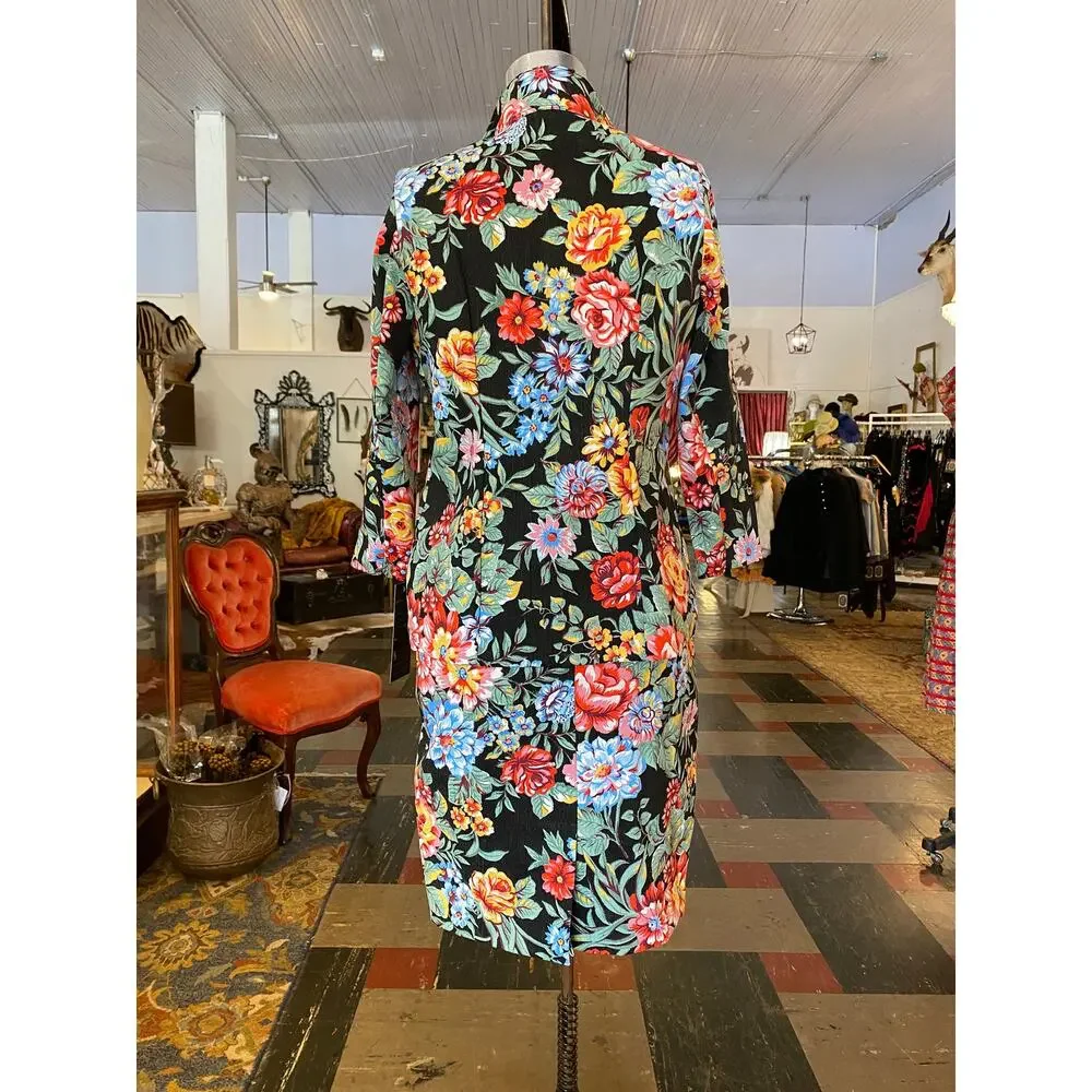 1980s denim skirt and jacket bright flower print 80s fashion 2 piece jean sm - Picture 7 of 10